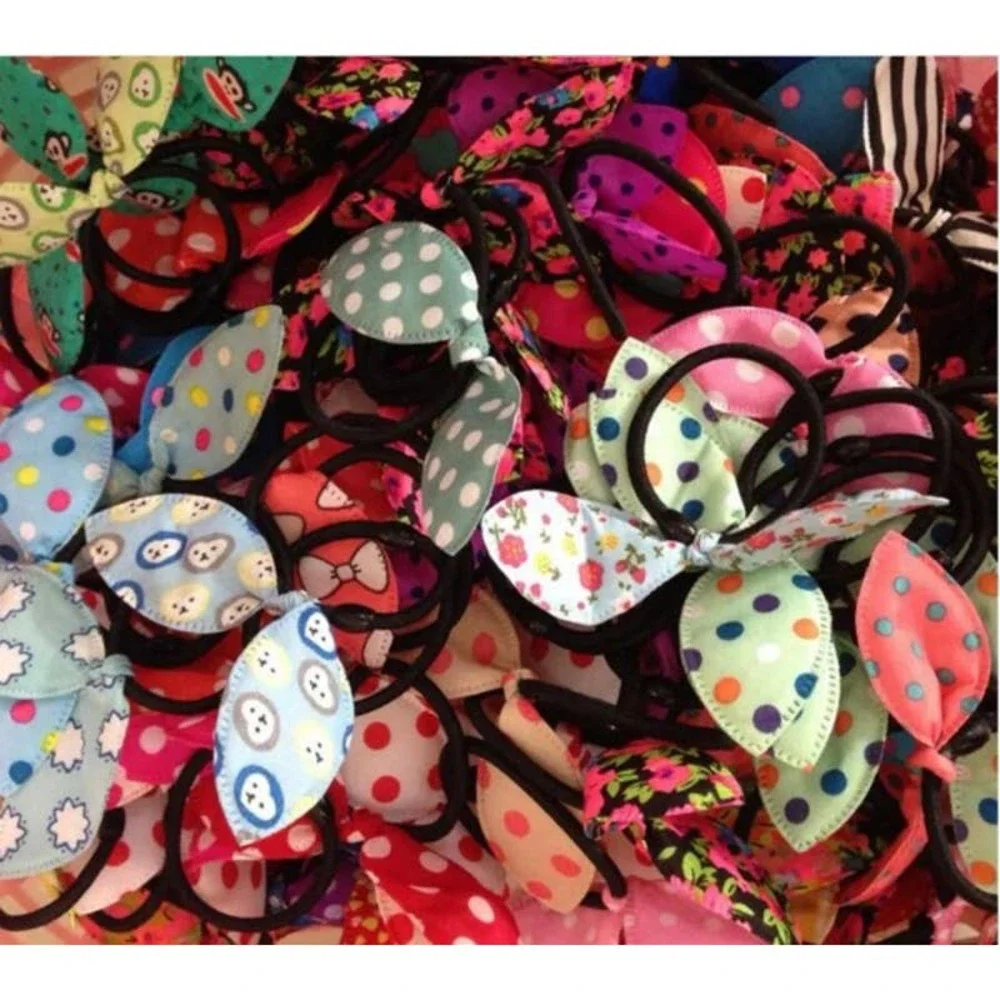 Trendy Rabbit/Bunny‎ Ear Fabric Bow Hair Elastic Set